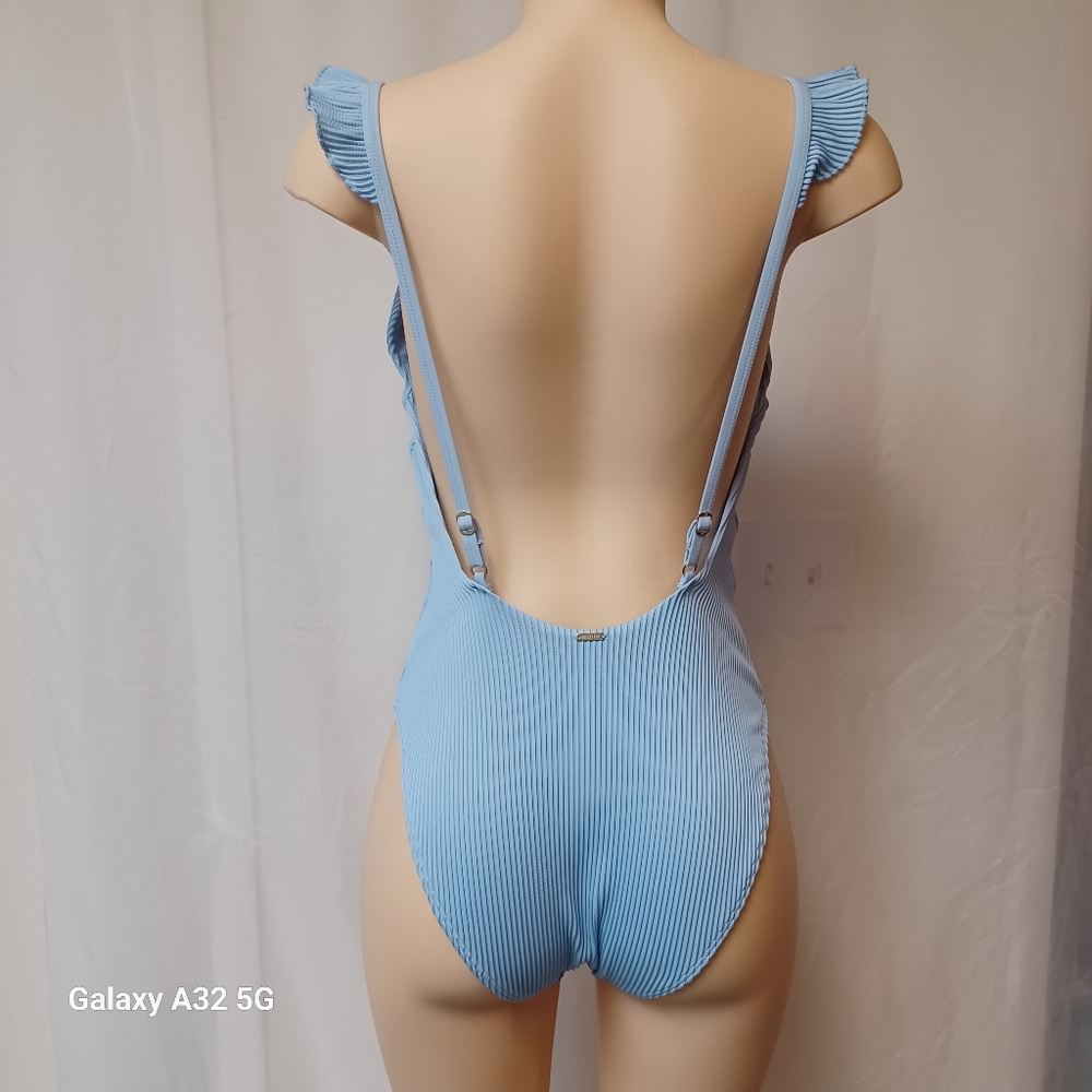 Hollister Blue Bikini Swimsuit With V-Neck and Bow Straps Size M - Picture 9 of 13